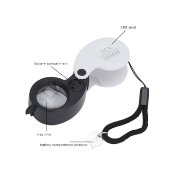 تصویر  ذره بین و لوپ جواهر شناسی چراغ دار  92530 LED-جلد فلزی كامار (چین) 25mm 30x