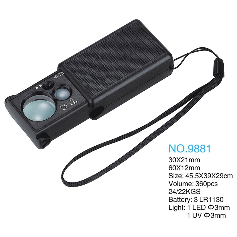 تصویر  ذره بین و لوپ جواهر شناسی چراغ دار  9881 LED-UV كامار (چین) (12&21mm) 30X&60X