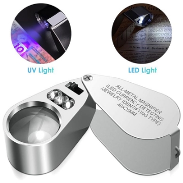 تصویر  ذره بین و لوپ جواهر شناسی چراغ دار  9890 LED-UV - فلزی كامار (چین) 25mm 40X