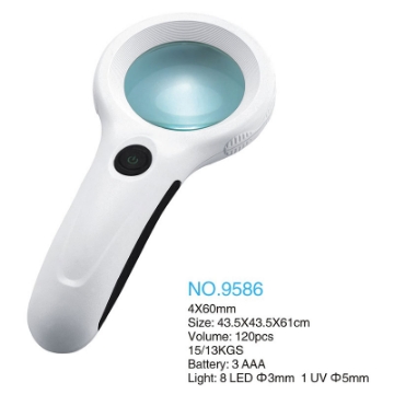 تصویر  ذره بین و لوپ دستی چراغ دار  9586 LED-UV - لمسی دور لامپ كامار (چین) 60mm 4X