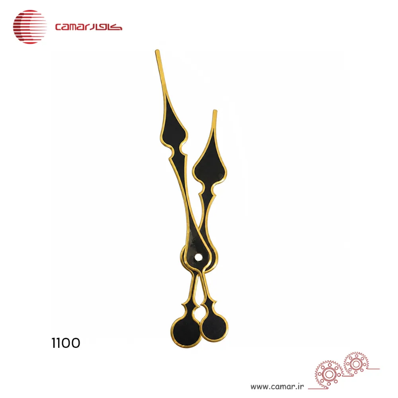 لوازم ساعت دیواری عقربه ساعت و دقیقه شمار سایز 14 سانتی‌متر فلش مشکی دور طلایی کامار (CAMAR) کد 1100